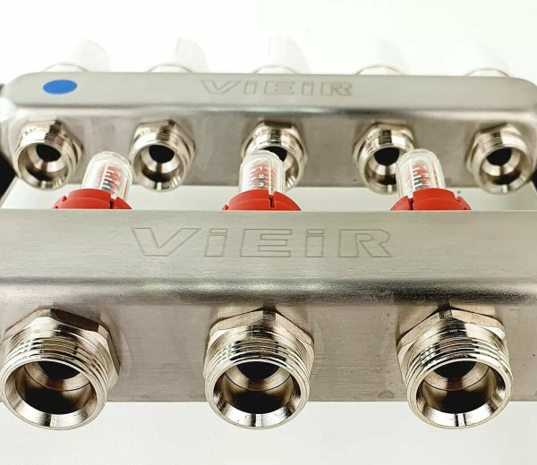 Коллекторная группа Vieir 7 выходов с расходомерами нержавейка